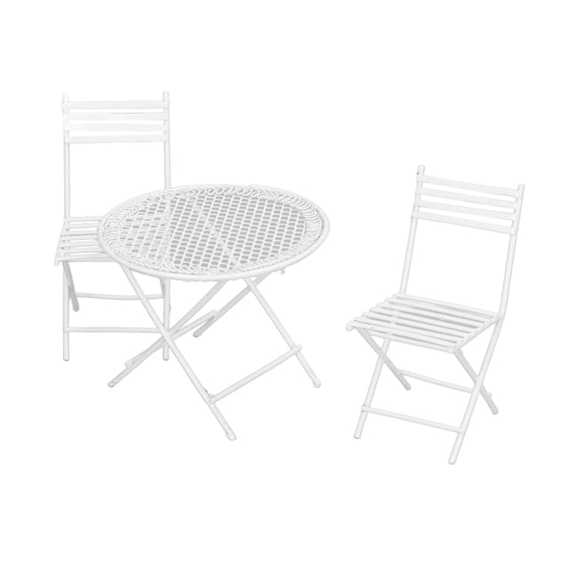 Conjunto de mesa y sillas de jardín para casa de muñecas, muebles de bistró en miniatura blancos, accesorio de decoración, accesorios para muñecas, 1:12