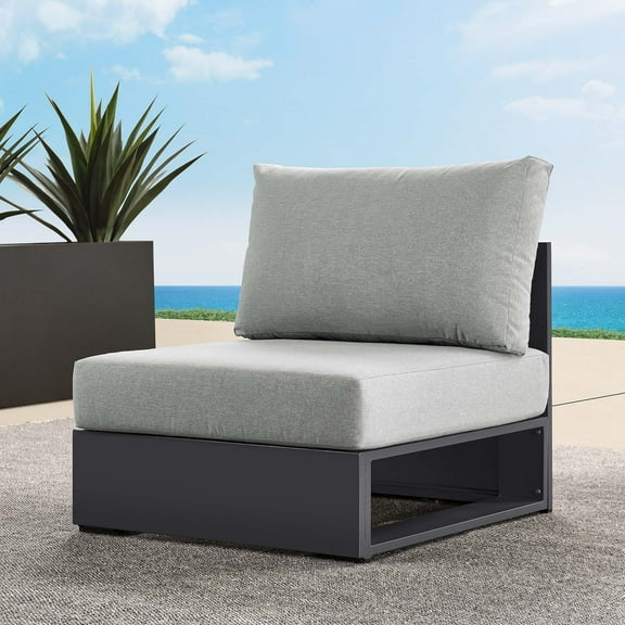 Tahoe Outdoor Patio Powder-Coated Aluminum Modular Armless Chair in Gray Gray
