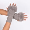 thumbnail image 4 of Faux Fur Arm Warmers Fingerless Thumb Hole Wrist Gloves Knitted Mitten Winter Gift Warm Gloves for Women(Light Gray), 4 of 4