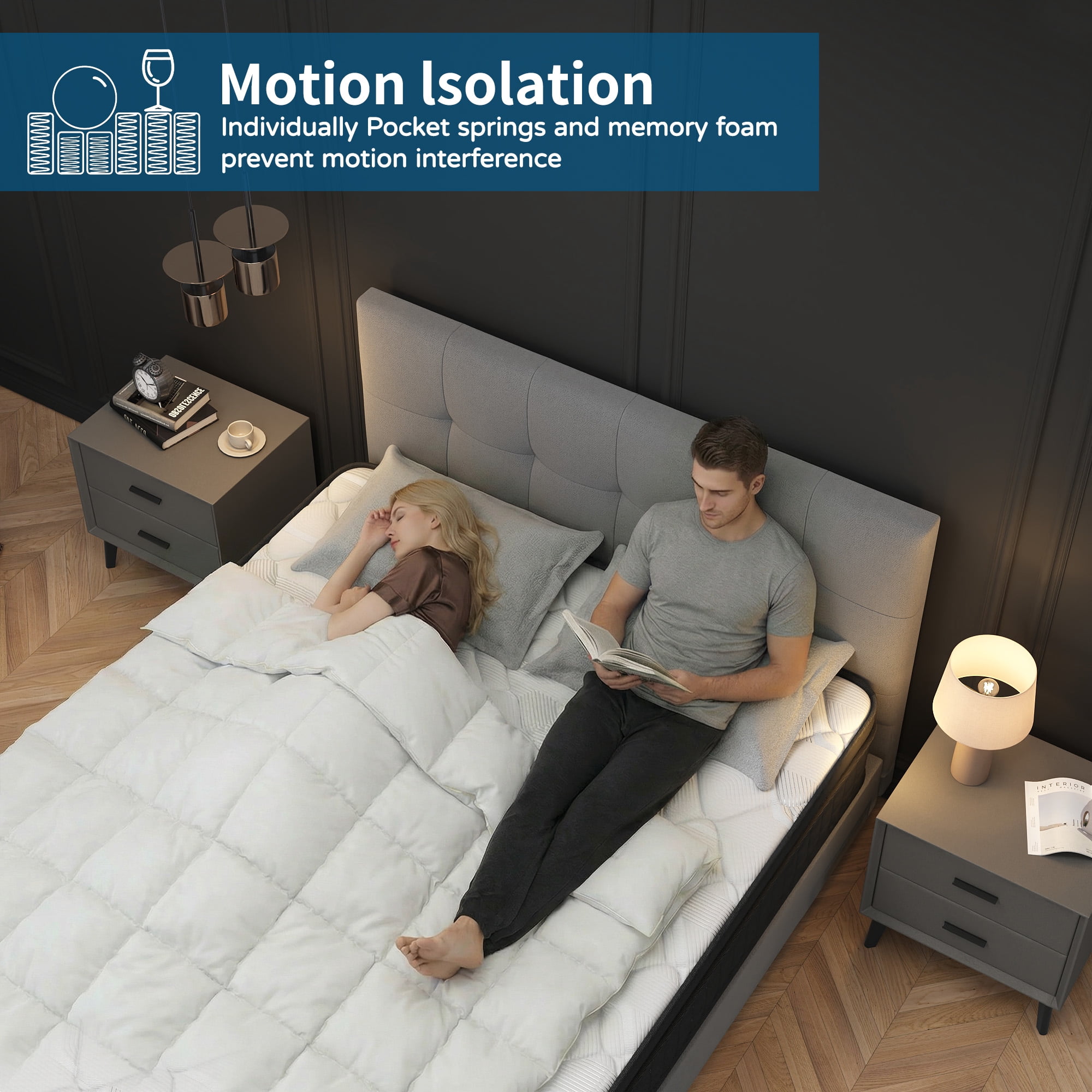 King Size 12" Hybrid Mattress - Gel Memory Foam & Pocket Springs, Medium Firm Feel, Motion Isolation, Pressure Relief, CertiPUR-US
