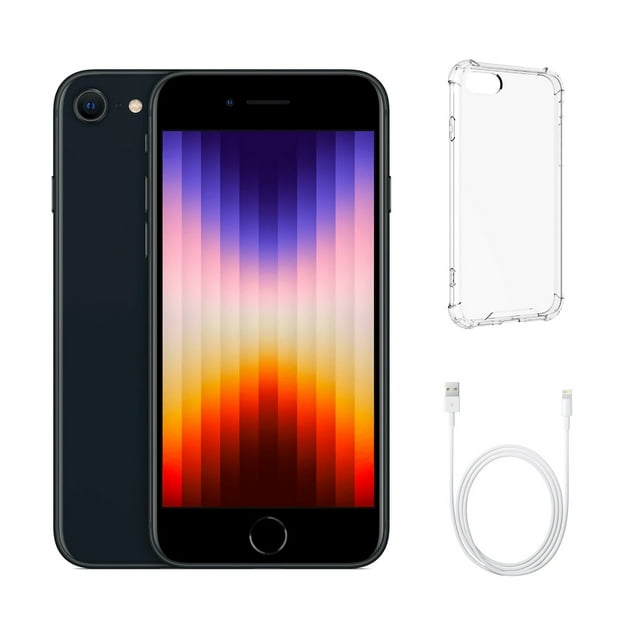 Refurbished Apple iPhone SE (3rd Gen) A2595 (Fully Unlocked) 64GB Midnight (Grade B) w/ Clear Phone Case