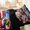 thumbnail image 4 of Feelyou Largemouth Bass Fish Bedding Comforter Set for Men, Splash Star Stripe US Flag Queen Bedding Sets, Red Blue, Black Reversible, 7 Pieces, 4 of 7