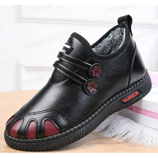 Botas de algodón con forro polar de invierno para mujer de Beijing antiguo, botas de nieve impermeables de cuero con fondo suave y antideslizante para mujeres de mediana edad y mayores