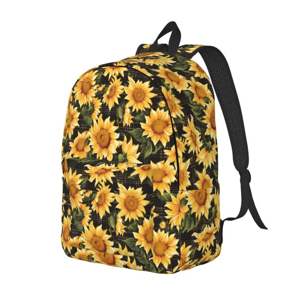Fotbe Vintage Black Plaid Sunflower Mochila de Lona con Estampado, Mochila Duradera, Mochila Versátil de Alta Calidad, Mochila Compacta Vintage-Small