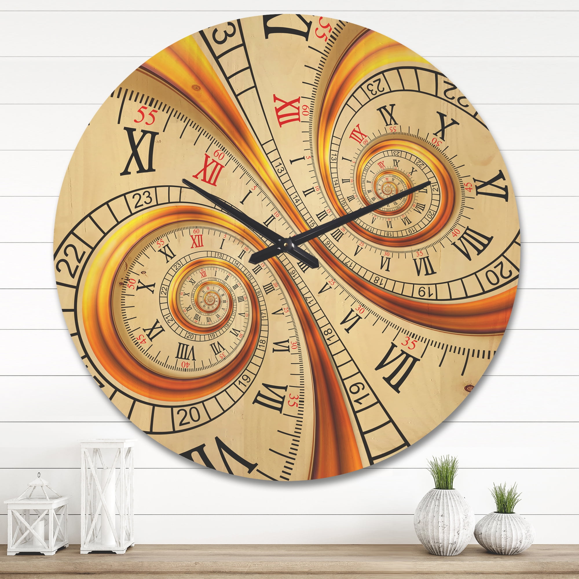 Designart 'Silver metal fractal Roman Numaric' Modern Wood Wall Clock