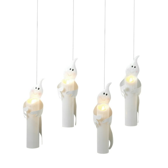 The Gerson Company Set of 4 11.2in H BO Lighted Hanging Ghost Candles - N/A