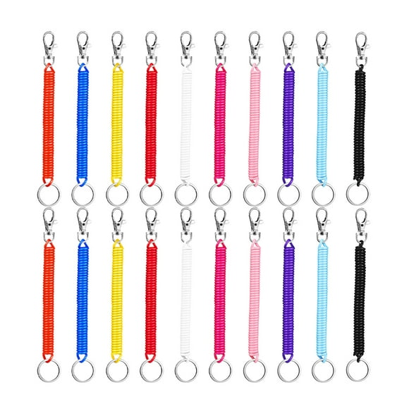 20Pcs Spring Coil Keychain Safety Keyring Key Chain Cord Stretchy Keychain Wrist Coil Key Chain
