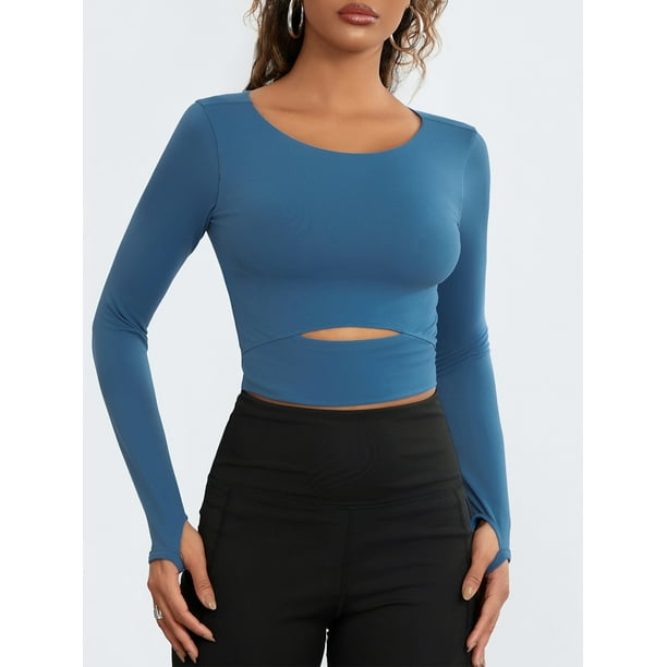 Women's Y2K Style Crop Top Hoodie with Cutout Design and Thumb Holes