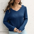 thumbnail image 4 of AOOCHASLIY Sweaters Fall Clearance Women's Off Shoulder V-Neck Sweater Women's Loose Winter Long Sleeve Knit Sweater, 4 of 5