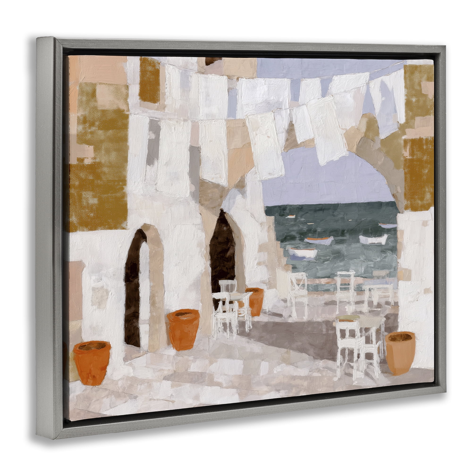 Stupell Industries Coastal Village Plaza Laundry Gray Framed Floater Canvas Wall Art, design by Chromatic Storm Studio
