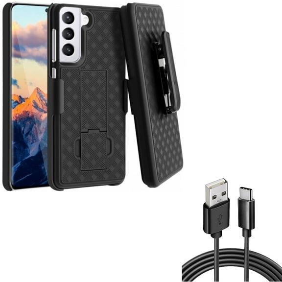 Case Belt Clip w 6ft USB-C Cable for Samsung Galaxy S21 - Holster Swivel Cover, Type-C Charger Cord Power