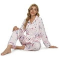 thumbnail image 5 of MintLimit Women's Satin Silky Pajamas Set Floral Long Sleeve Button Down V-neck Shirt and Pants Sleepwear Lounge Pyjamas, 5 of 6