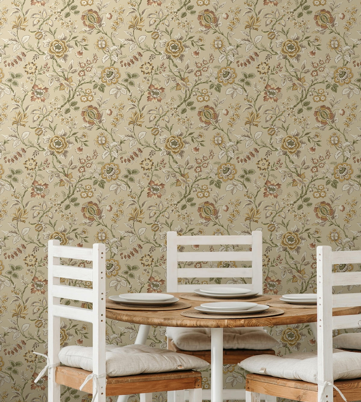 Stacy Garcia Home Latte Jacobean Floral Trail Peel and Stick Wallpaper - 20.5 in. W x 10 ft. L Roll