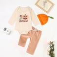 thumbnail image 2 of Kogui 1st Halloween Baby Boy Outfit Newborn Newborn Infant Baby Boy Clothes Letter Print Romper Pants Set Hat 3PC Outfits Set Size 3 6 Months (Beige,3-6 Months), 2 of 9