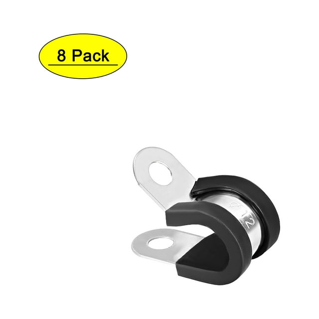 Unique Bargains 12mm Cable Clamp 304 Stainless Steel Rubber Cushioned Insulated Clamps R Shape Metal Clamp 8Pcs