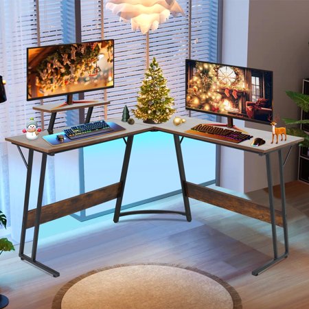 L-Shaped Gaming Desk 50 Inches Corner Computer Desk Home Office Desk with Large Desktop Gaming Table for Home and Work Place Brown