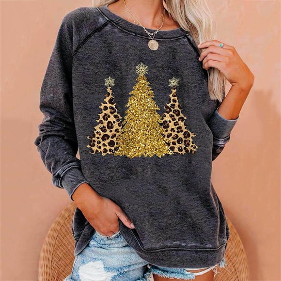 Gosuguu Clearance Fashion Women Print Long Sleeve Comfortable Breathable Round-Neck Sweatshirt Clearance Sales Today Deals Prime