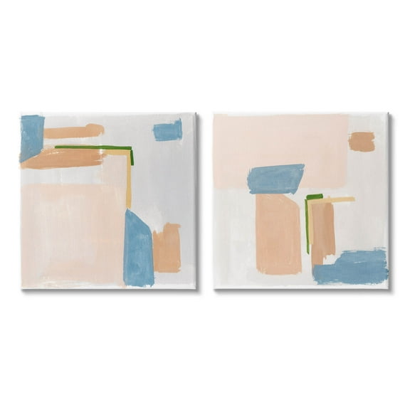 Abstract Pink Blocked Contemporary Shapes Abstract Painting Gallery Wrapped Canvas Print Wall Art, Set of 2