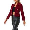 thumbnail image 4 of INSPIRE CHIC Women's Vintage Stand Collar Open Front  Button Decor Velvet Jacket XS Wine Red, 4 of 6