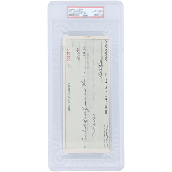 Dave Winfield New York Yankees Autographed Check from February 27, 1986 - PSA 84855700 - Fanatics Authentic Certified