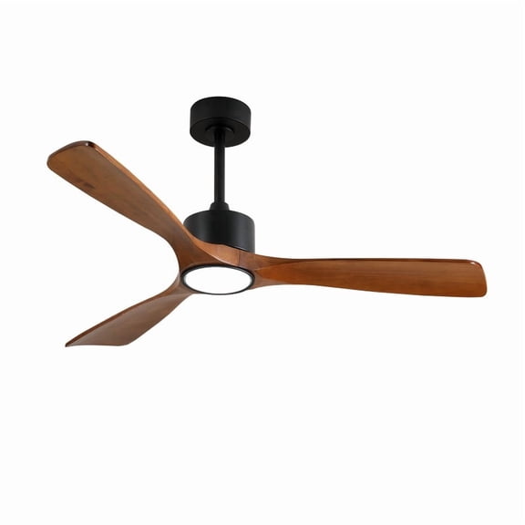 TICOZE 52 Inch 3 Rod Solid Wood Ceiling Fan with Light Kit Dimmable LED DC 6 Speed Remote Control Ceiling Fan for Patio, Living Room, Bedroom, Office, Indoor