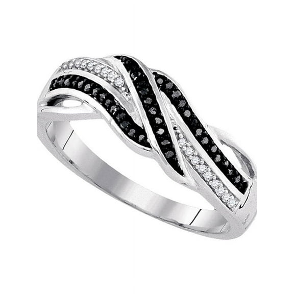 Sterling Silver Womens Round Black Color Enhanced Diamond Band Ring 1/8 Cttw