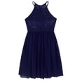 thumbnail image 6 of inhzoy Girls' Princess Halter Neck Lace Chiffon A-Line Junior Bridesmaid Dress Navy Blue 14, 6 of 8