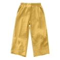 thumbnail image 4 of Krdevn Kids' Solid Color Cotton Gauze Pants, Elastic Waist Loose Wide Leg Summer Pants,Yellow, 4 of 6