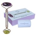 thumbnail image 1 of GEM PWR Rodillo de amatista + jade para masaje de rostro y cuello, piedras preciosas duales con mango de acero duradero y bolsa de viaje. Minimiza las arrugas, reduce la hinchazón y restaura la elasti, 1 of 5