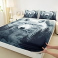 thumbnail image 3 of Homewish Jungle White Wolf Full Size Sheets for Kids, Rustic Pine Tree Botanical Bed Sheets, Woodland Animal Sheet Sets, Super Cozy Room Decor, 4 Pieces, 3 of 7