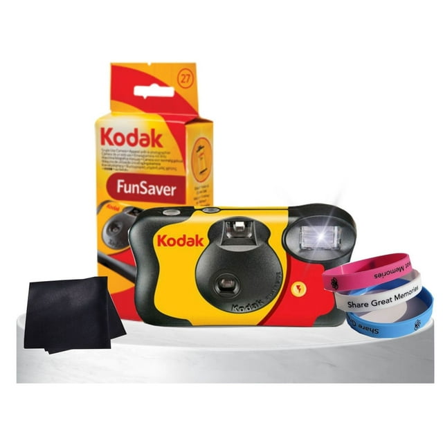 Kodak FunSaver Disposable Camera 800 ISO 35mm with Flash 27 Exposures Plus 100% Silicone Wrist Band and a Microfiber Cleaning Cloth… (1 Pack)