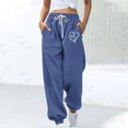 thumbnail image 2 of Xugsiok Wide Leg Sweatpants for Women Drawstring with Pockets Print Casual Loose Fit Joggers Fall Outfits Blue,2XL, 2 of 4