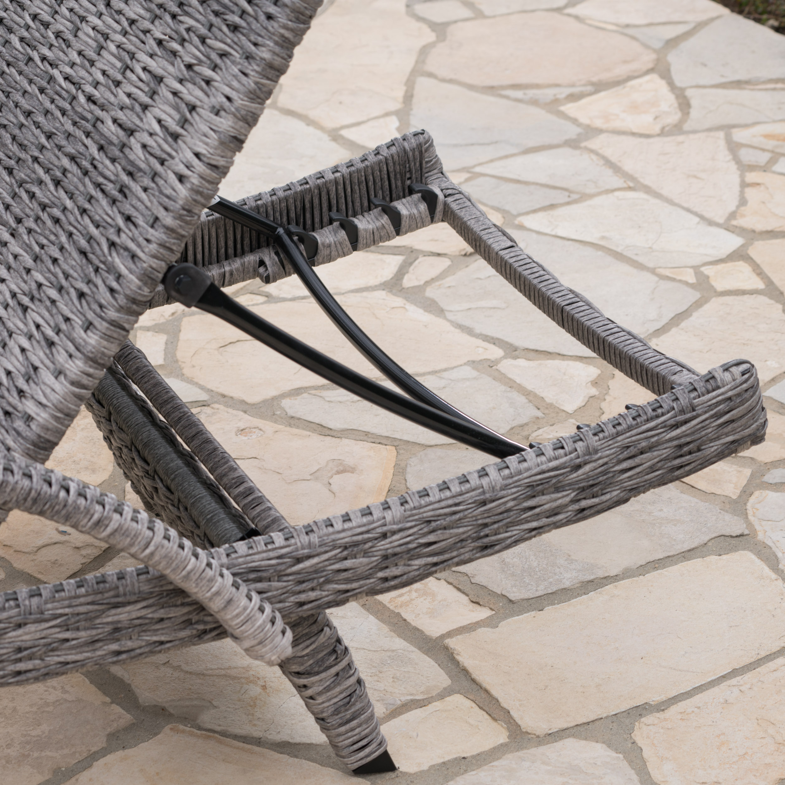 Emerald Outdoor 3 Piece Armed Wicker Chaise Lounges with Rectangular Side Table, Grey - image 5 of 6