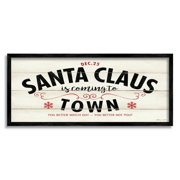 Stupell Industries Santa Claus Coming To Town Rustic Holiday Painting Black Framed Art Print Wall Art