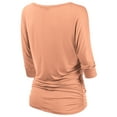 thumbnail image 2 of Thanth Womens Dolman Sleeves Boat Neck Solid Shirring Drape Basic Tunic Top, 2 of 4