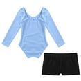 thumbnail image 4 of TiaoBug Kids Girls Ballet Dance Leotard Long Sleeve Gymnastics Bodysuit with Booty Shorts Set Blue&Black 8, 4 of 5