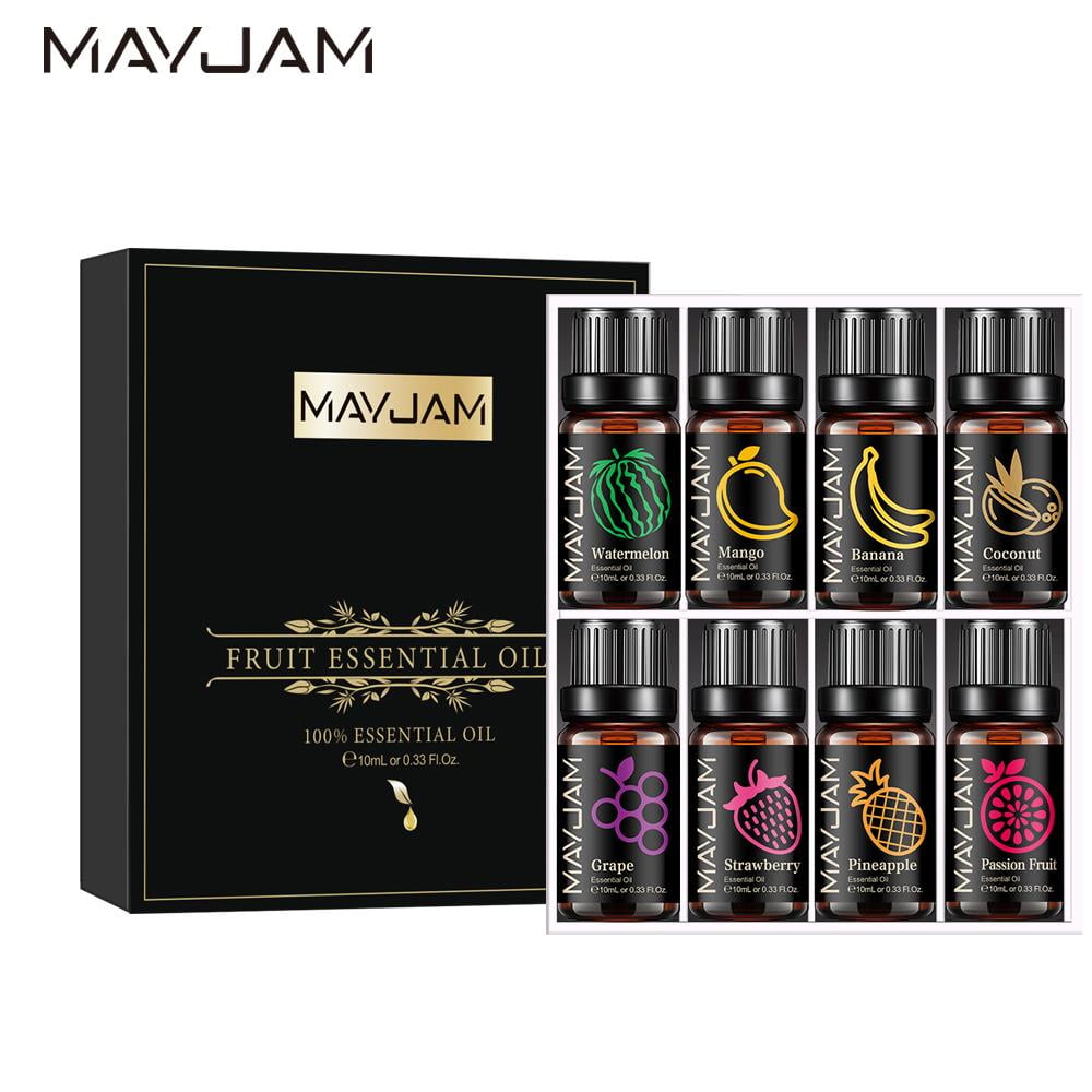MAYJAM Set of 8 Sweet Scents Fruit Essential Oil for Oil Diffusers Topical Use Breathe Easy Tranquility Harmony Sleep Relaxation Immunity