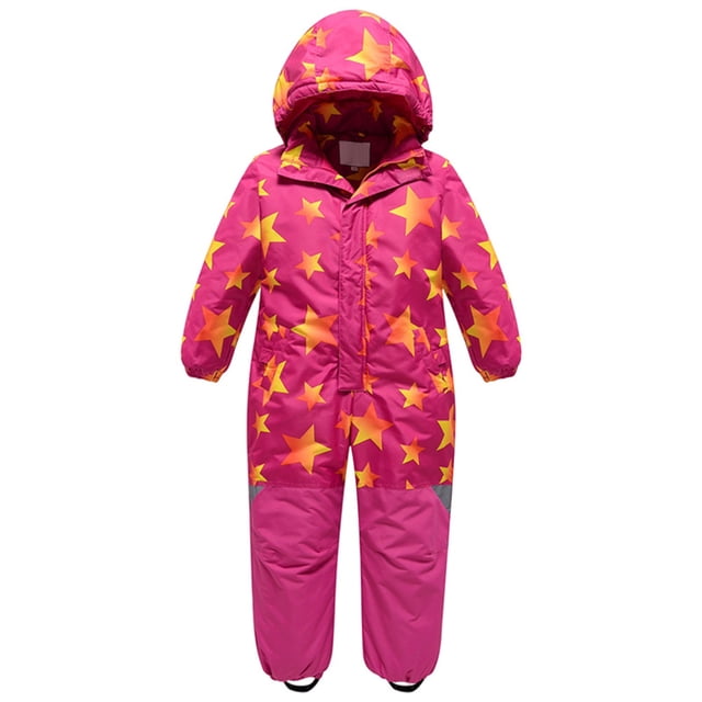 Breezora Windproof Waterproof Snowsuit For Children Thickened Thermal Ski Overall With Removable Hood And Pockets 80 Size Pink
