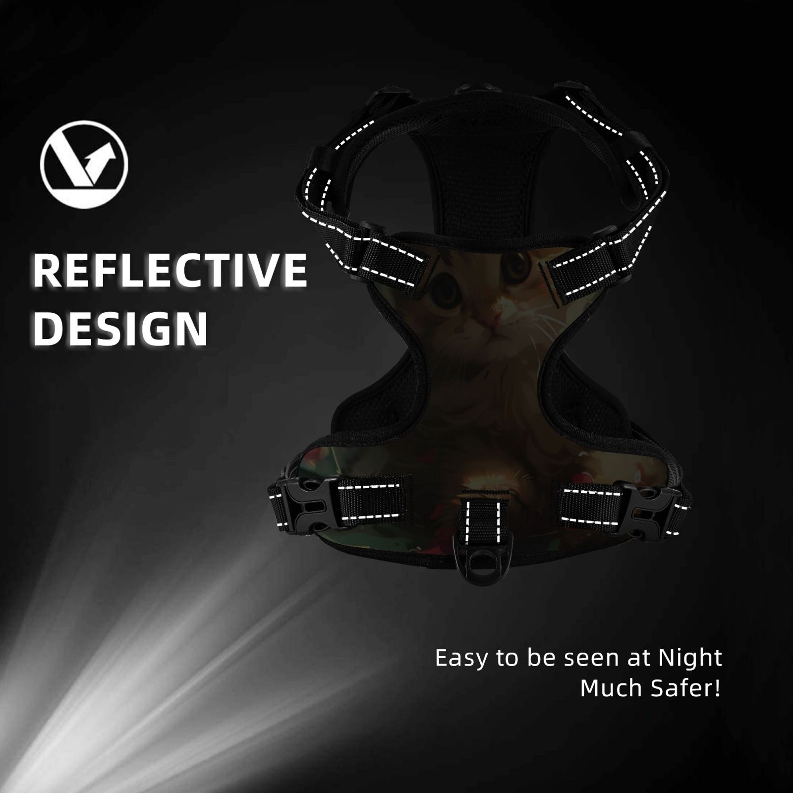 Vsdgher Cute Kitten Water Lilies Dog Harness, No-Pull Pet Harness, Dog Vest, Pet Vest for Small to Large Dogs-X-Large