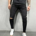 thumbnail image 2 of Pxiakgy jeans for men Men Vintage Striped Pants Trousers Jeans Wash Hole Denim Hop Zipper Work Men's pants Men Jeans Black + XL, 2 of 9