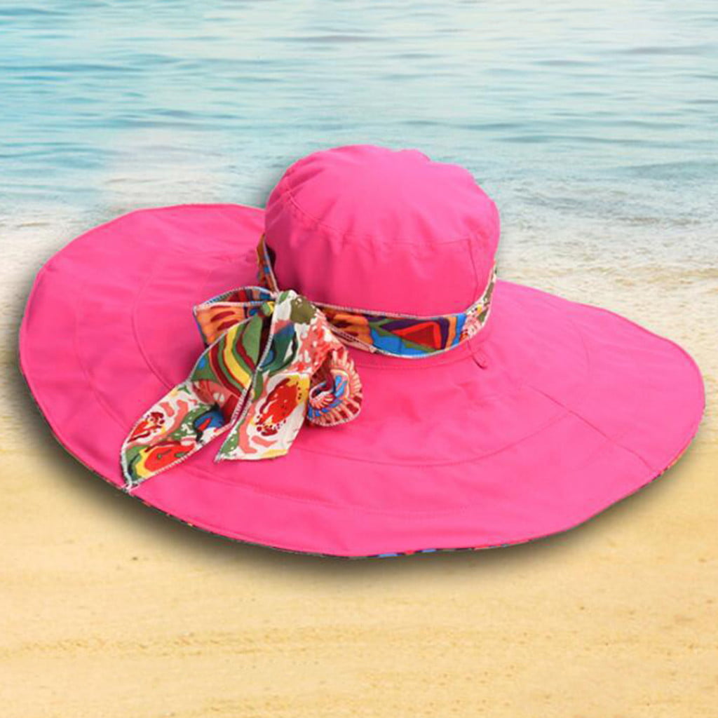 Beach Cap Women Print Two-Side Big Brim Straw Hat Sun Floppy Wide Brim Hats