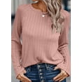 thumbnail image 2 of Mengpipi Womens Long Sleeve Shirts Casual Lightweight Pullover Crew Neck Tunic Tops Pink, XL(US 16-18), 2 of 5