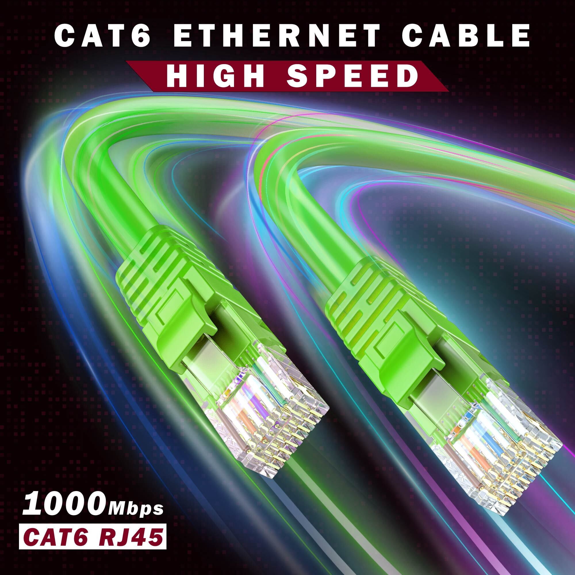Cat 6 Ethernet Cable 75 Ft, 100% Pure Copper, Cat6 Cable LAN Cable, Internet Cable, Patch Cable and Network Cable - UTP (Green) 75 Feet