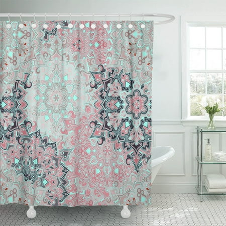 PKNMT Beige Boho Flower Tiled Mandala Best Papper and More Polyester Shower Curtain 60x72
