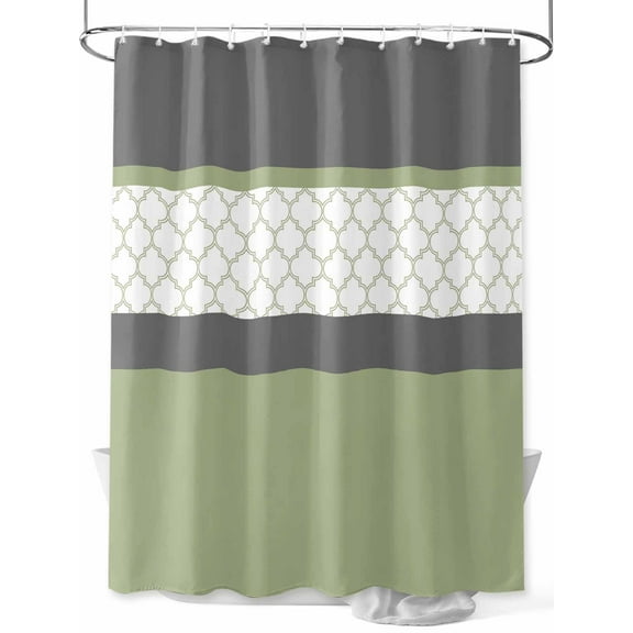 Retro Morocco Striped Pattern Shower Curtain, Olive Green Bathroom Decor Curtains Set with Hooks, Waterproof Fabric Home Accessories， 72 X 84 Inch Extra Long