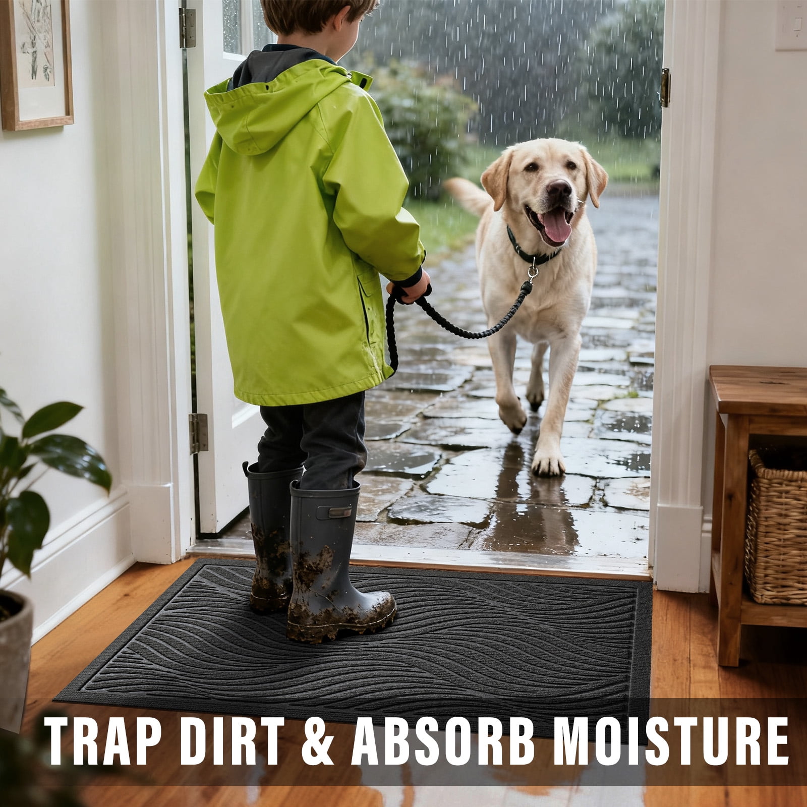 Front Doormat Non Slip Outdoor Mat 24"x36", Dirt Trapper TPE Welcome Mats Outdoor Indoor Rug, Durable Easy Clean Low Profile Doormat for Garage Entryway Patio High Traffic Areas,Grey