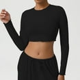 thumbnail image 2 of JGGSPWM Hauts Courts à Manches Longues pour Femmes Entraînement Vêtements de Base pour Femmes Ajustés Ajustés Unis Col Rond Mignons Chandails de Yoga Noir G, 2 of 6