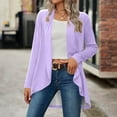 thumbnail image 2 of VSSSJ Women's Long Sleeve Cardigan Casual Open Front Drape Cardigan Lightweight Duster Irregular Hem Cardigans Tops Purple M, 2 of 8
