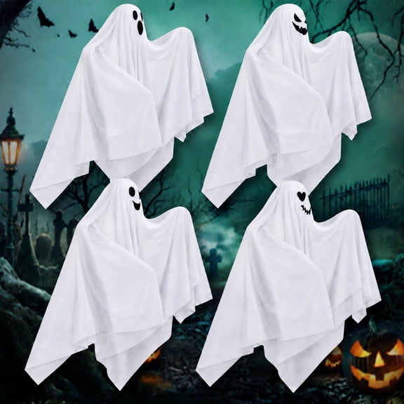 4 Pack Hanging Ghosts Halloween Decorations Outdoor,27.5" Hanging Spooky Ghost , Spooky Flying Ghosts for Front Door Porch Yard Home Party