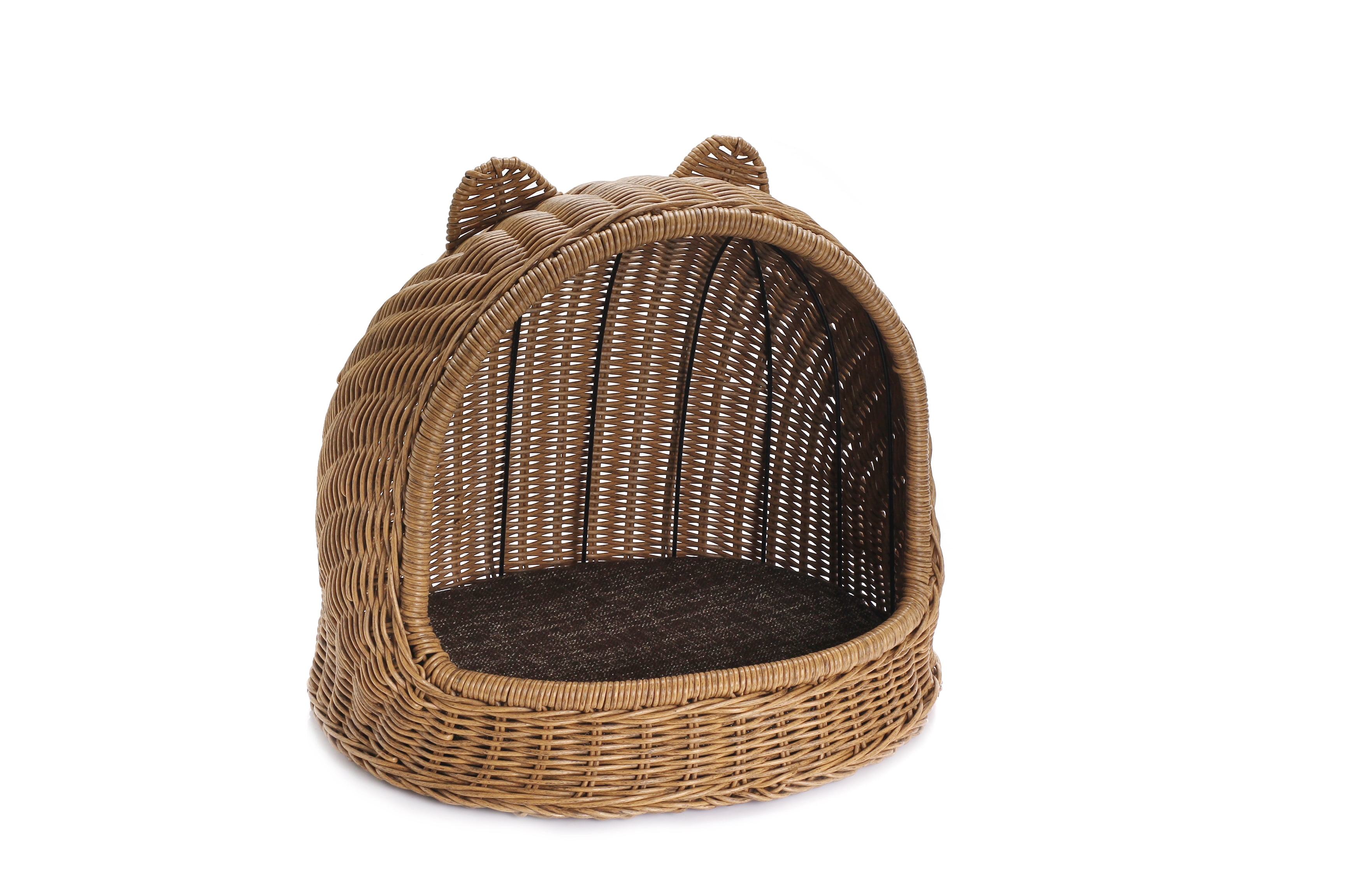 Rattan Wicker Style Indoor Outdoor Closed Pet Bed House with Metal